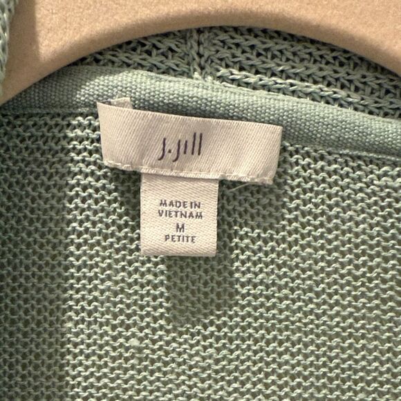 J.Jill Women's Light Green Open Front Long Line Cardigan size Medium Petite - Picture 2 of 8
